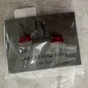 NEW HIRAJULE LAB CREATED RUBY 14k Gold EARRING